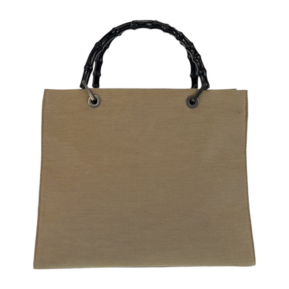 Gucci Handbag 002 1010 canvas Beige Gunmetal Bamboo