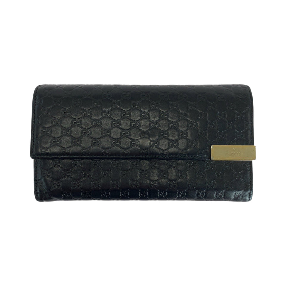 Gucci Long Wallet Purse 291099 leather Black GoldMetal Guccisima