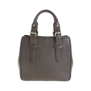 Burberry Tote Bag leather Brown Silver Metal Medium Check Pattern