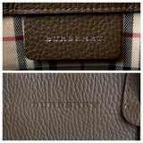 Burberry Tote Bag leather Brown Silver Metal Medium Check Pattern