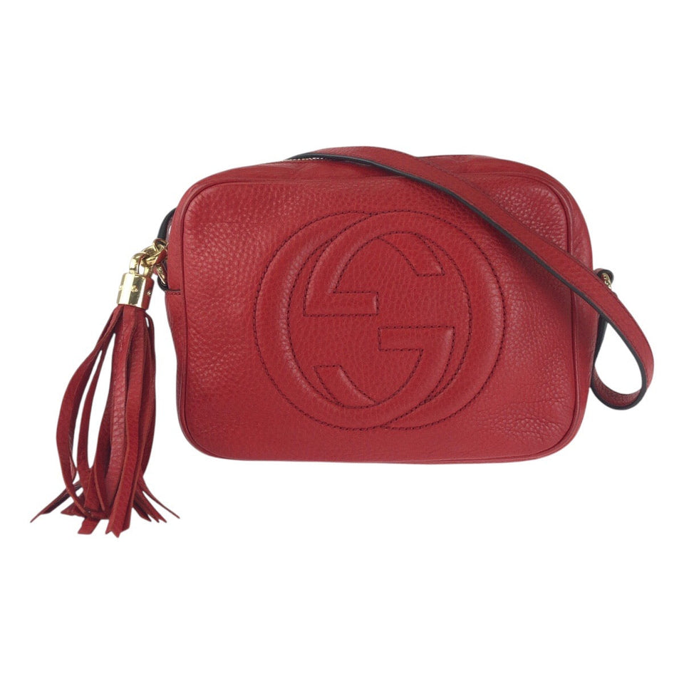 Gucci Shoulder Bag 308364 leather Red Gold Metal Soho Tassel