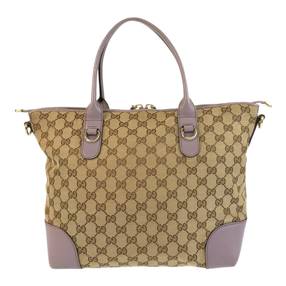Gucci Tote Bag 269957 GG canvas Beige Purple Gold Metal Bamboo heart