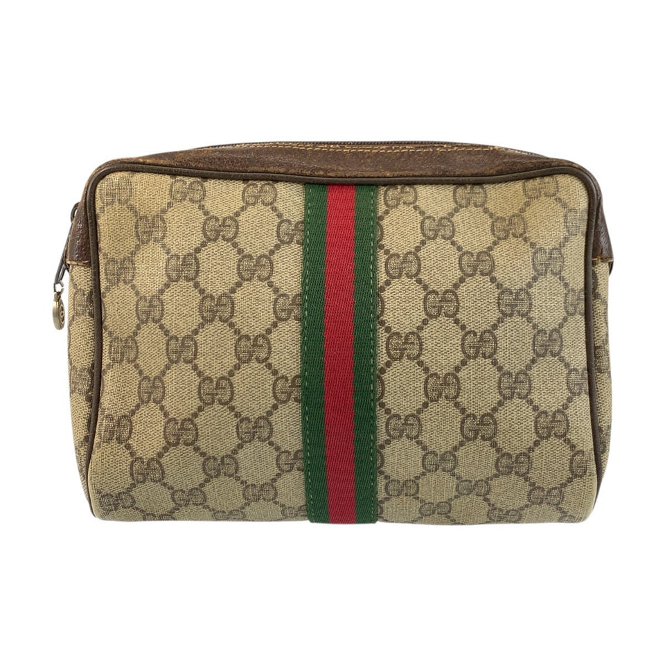Gucci Clutch bag 98 69 014 3553 GG Supreme Canvas Beige Brown Gold Metal Sherry Line Old Gucci