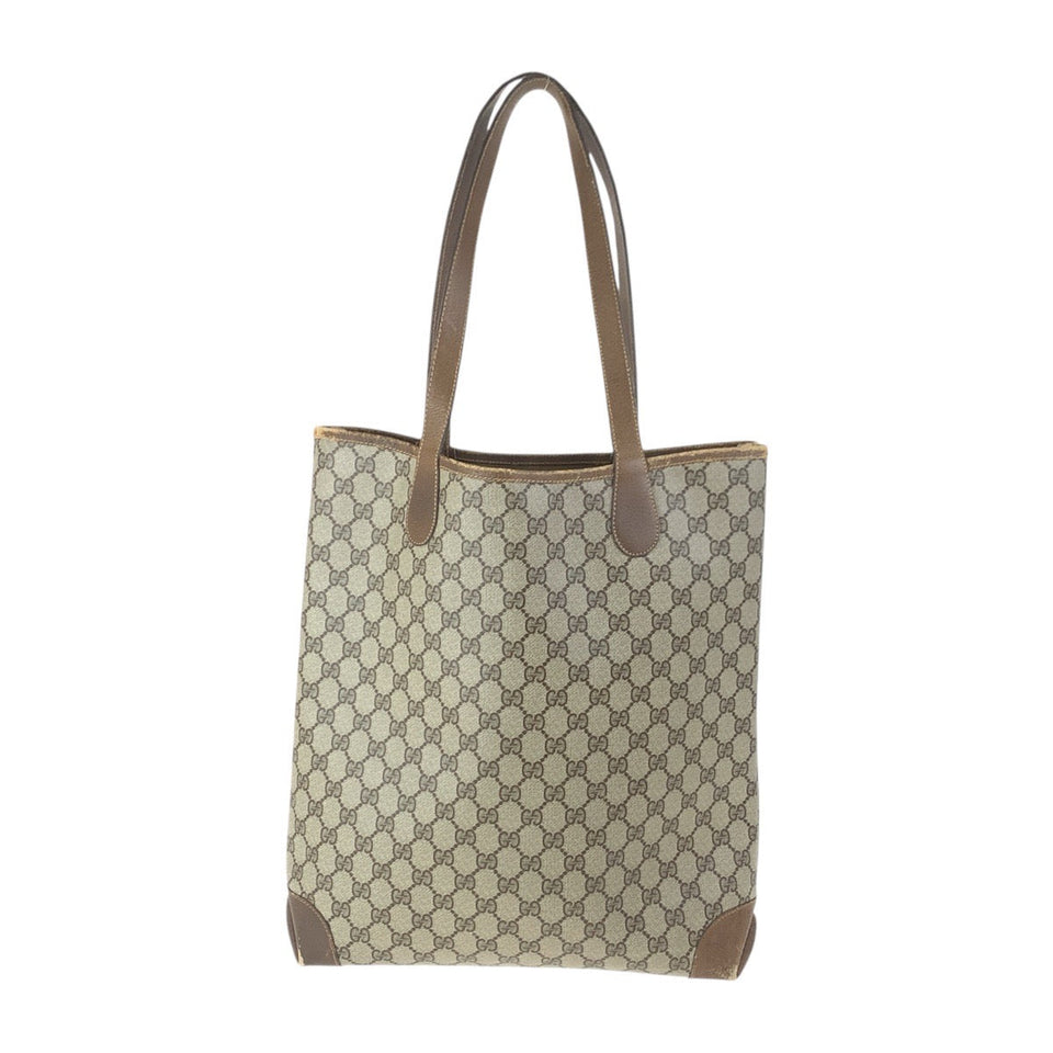 Gucci Tote Bag 002 904 0131 GG Supreme Canvas Beige Brown Gold Metal Old Gucci Shelly Line