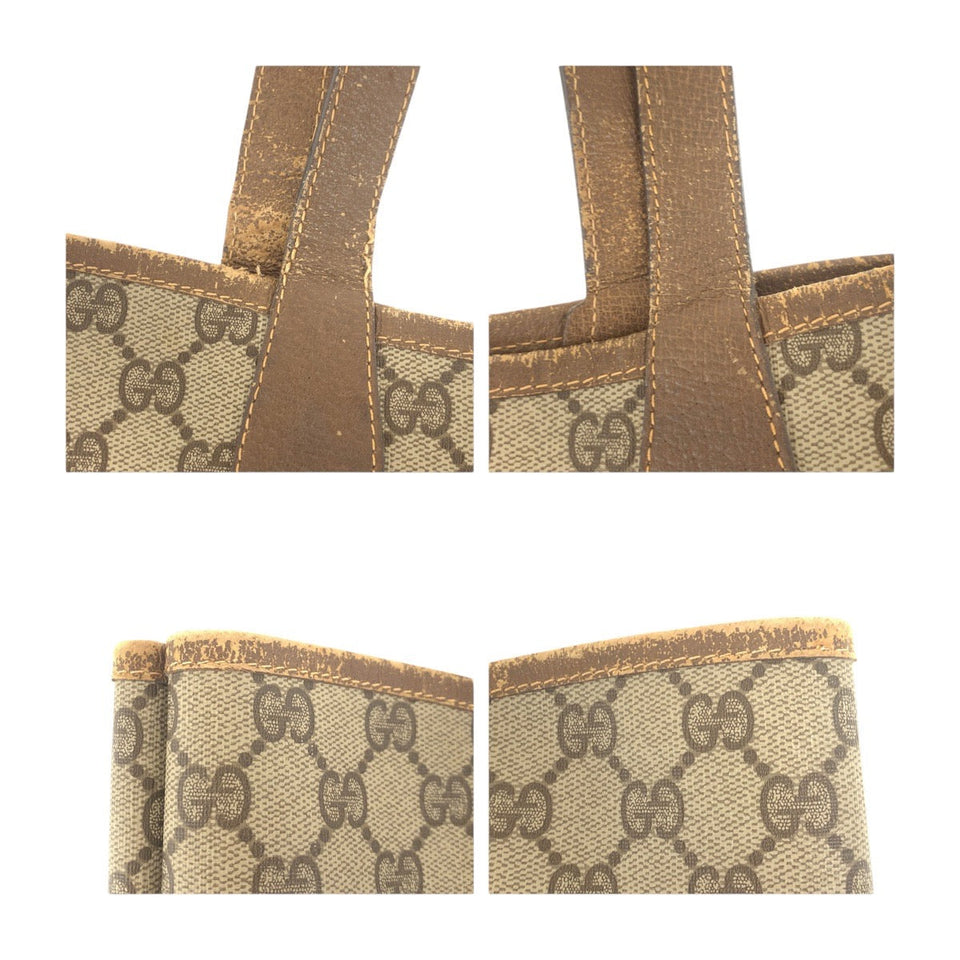 Gucci Tote Bag 002 904 0131 GG Supreme Canvas Beige Brown Gold Metal Old Gucci Shelly Line