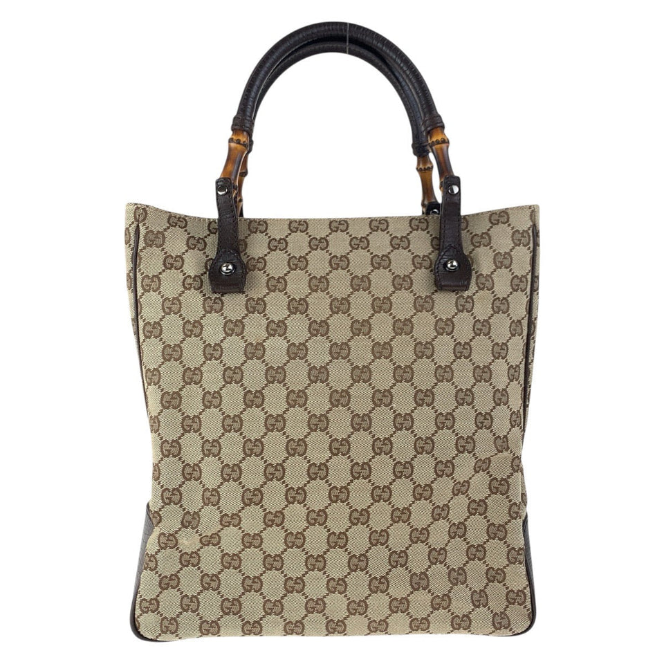 Gucci Tote Bag 112530 GG canvas Beige Brown SilverMetal Bamboo