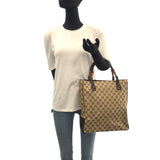 Gucci Tote Bag 112530 GG canvas Beige Brown SilverMetal Bamboo