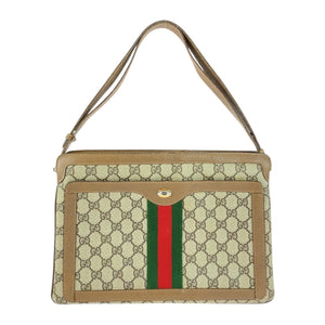 Gucci Handbag 14 02 013 GG Supreme Canvas Brown Beige Gold Metal Old Gucci Shelly Line
