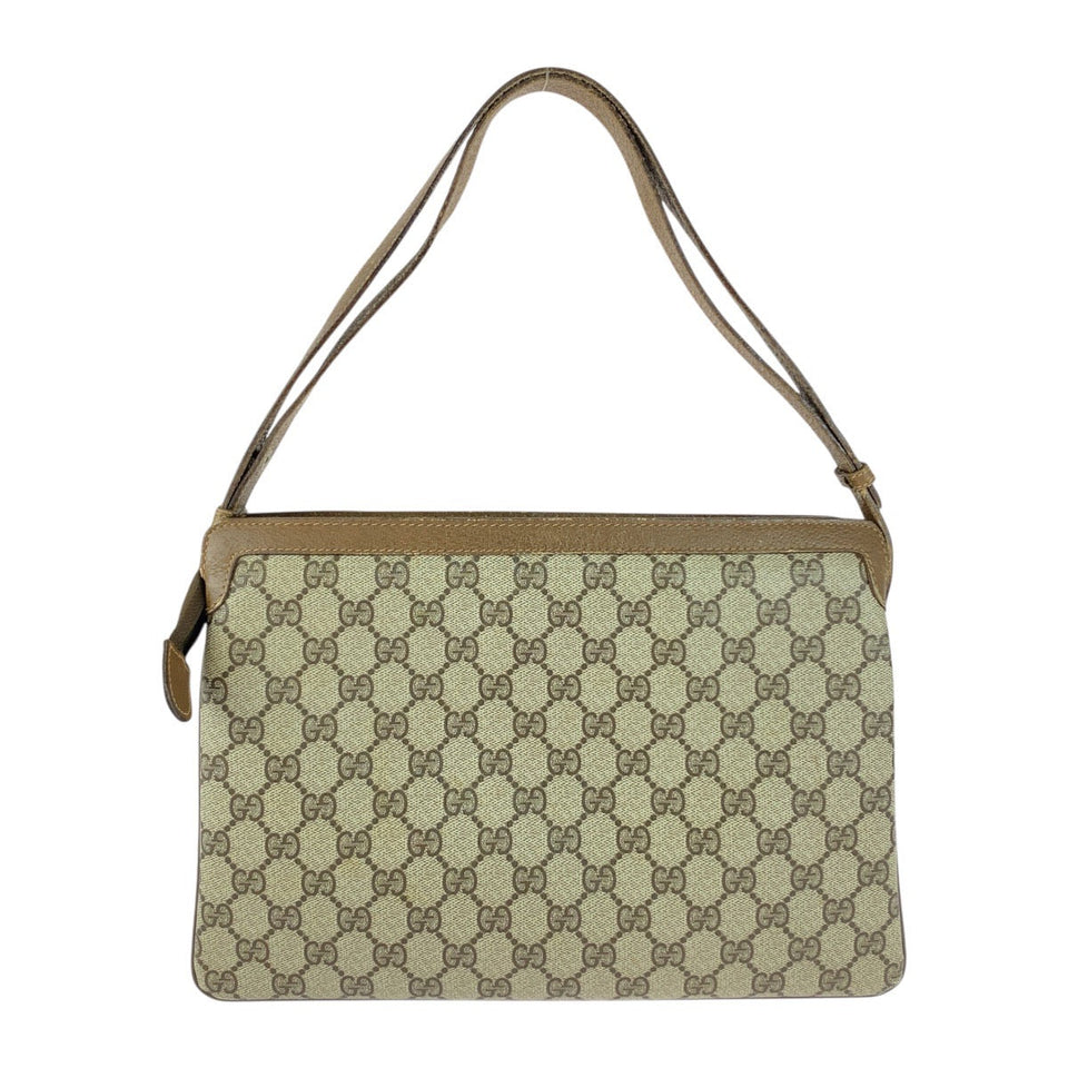 Gucci Handbag 14 02 013 GG Supreme Canvas Brown Beige Gold Metal Old Gucci Shelly Line