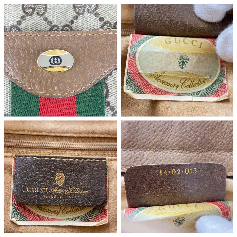 Gucci Handbag 14 02 013 GG Supreme Canvas Brown Beige Gold Metal Old Gucci Shelly Line