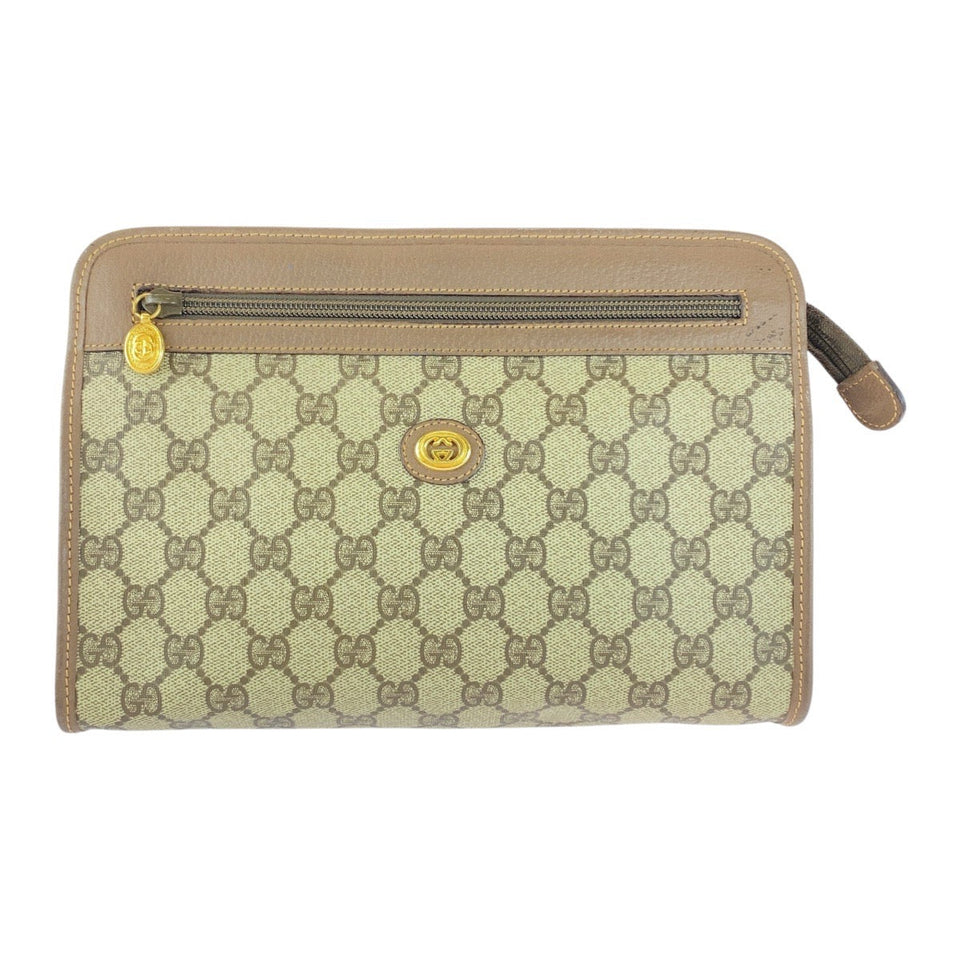 Gucci Clutch bag 014 122 6063 GG Supreme Canvas Beige Brown Gold Metal Old Gucci