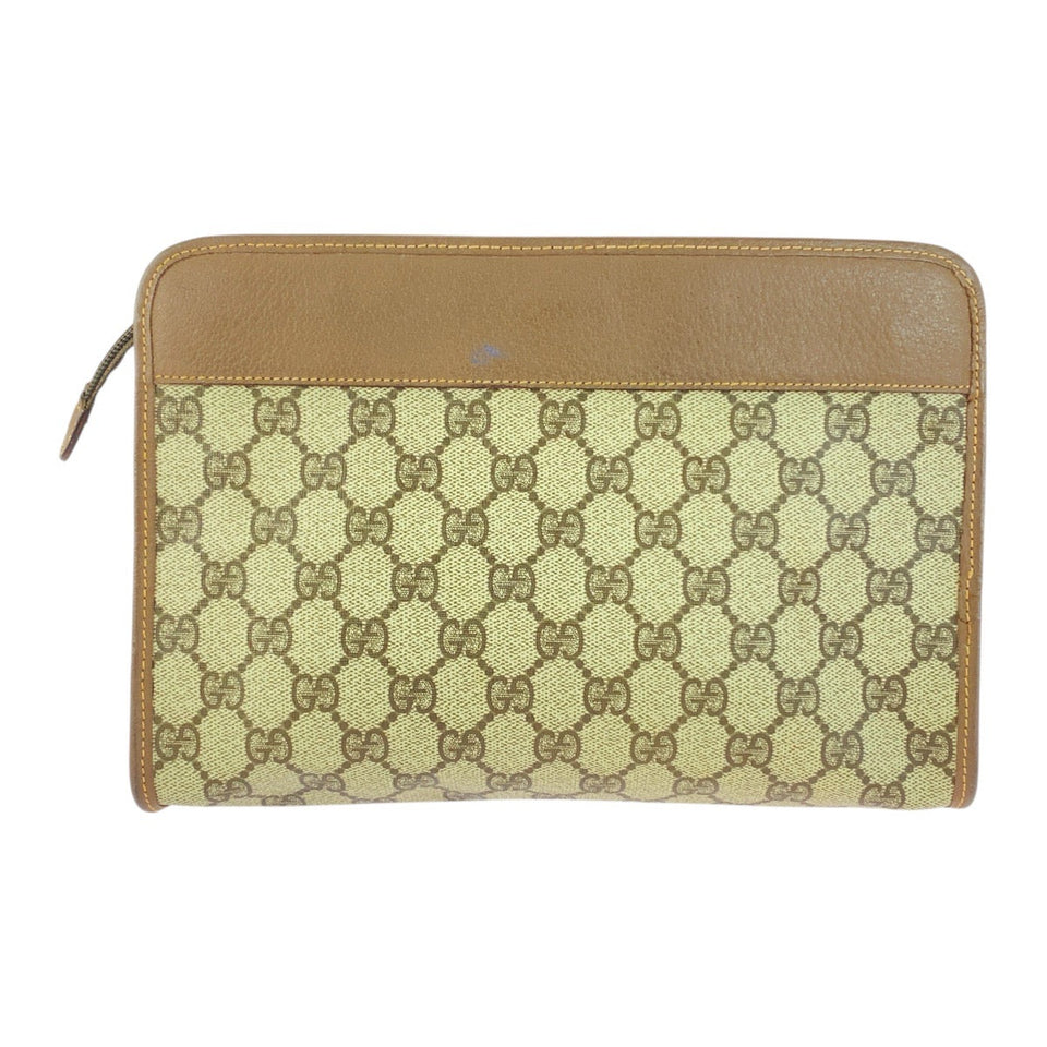 Gucci Clutch bag 014 122 6063 GG Supreme Canvas Beige Brown Gold Metal Old Gucci