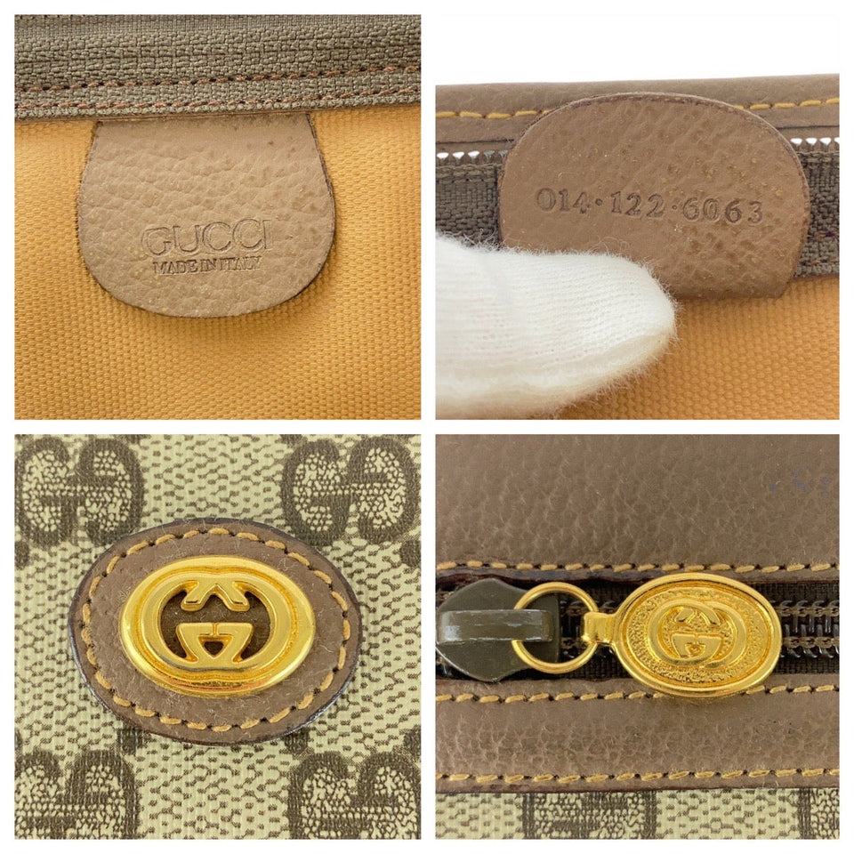 Gucci Clutch bag 014 122 6063 GG Supreme Canvas Beige Brown Gold Metal Old Gucci