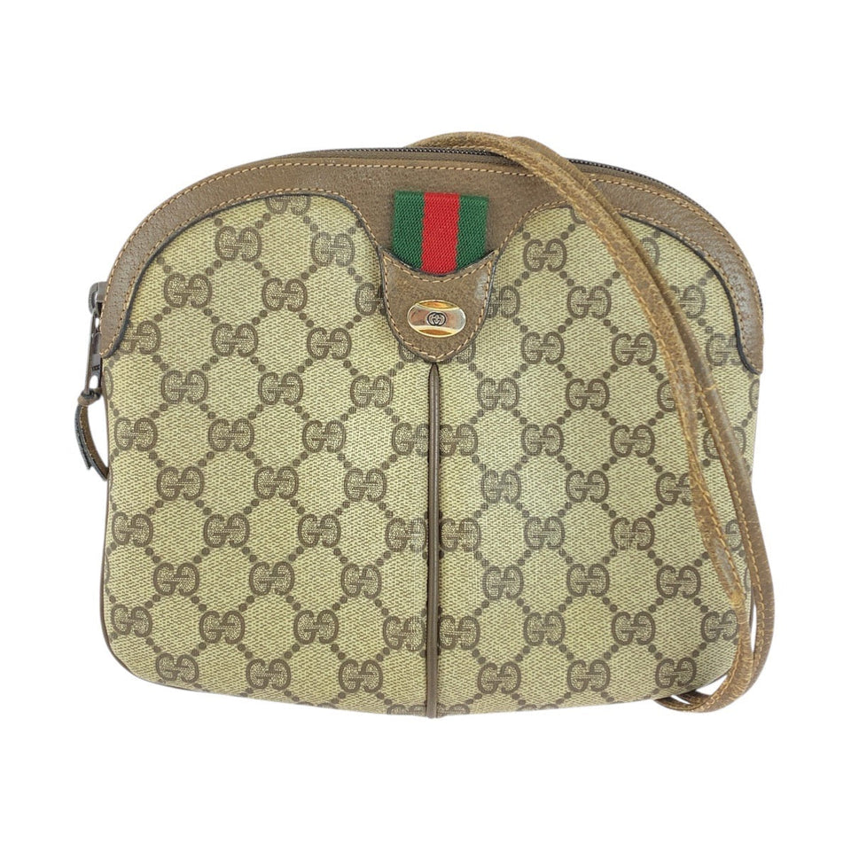 Gucci Shoulder Bag 904 02 047 GG Supreme Canvas Beige Brown Gold Metal Old Gucci Shelly Line