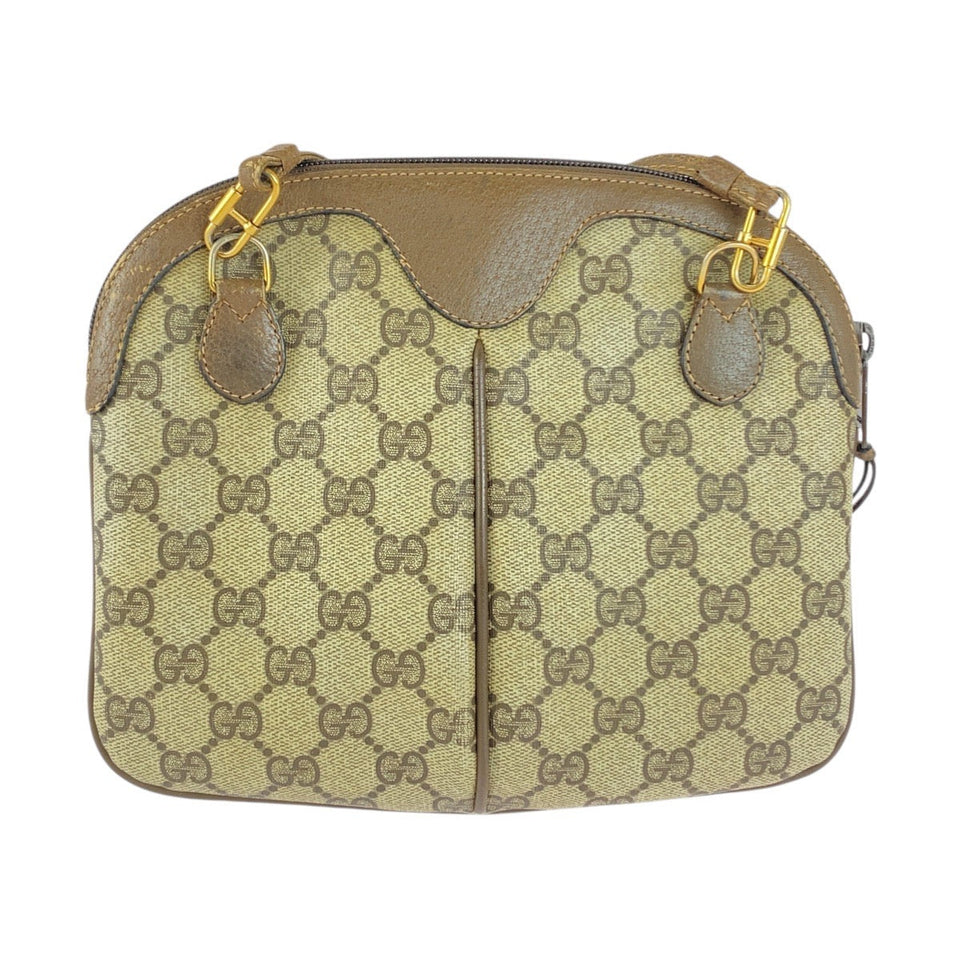 Gucci Shoulder Bag 904 02 047 GG Supreme Canvas Beige Brown Gold Metal Old Gucci Shelly Line