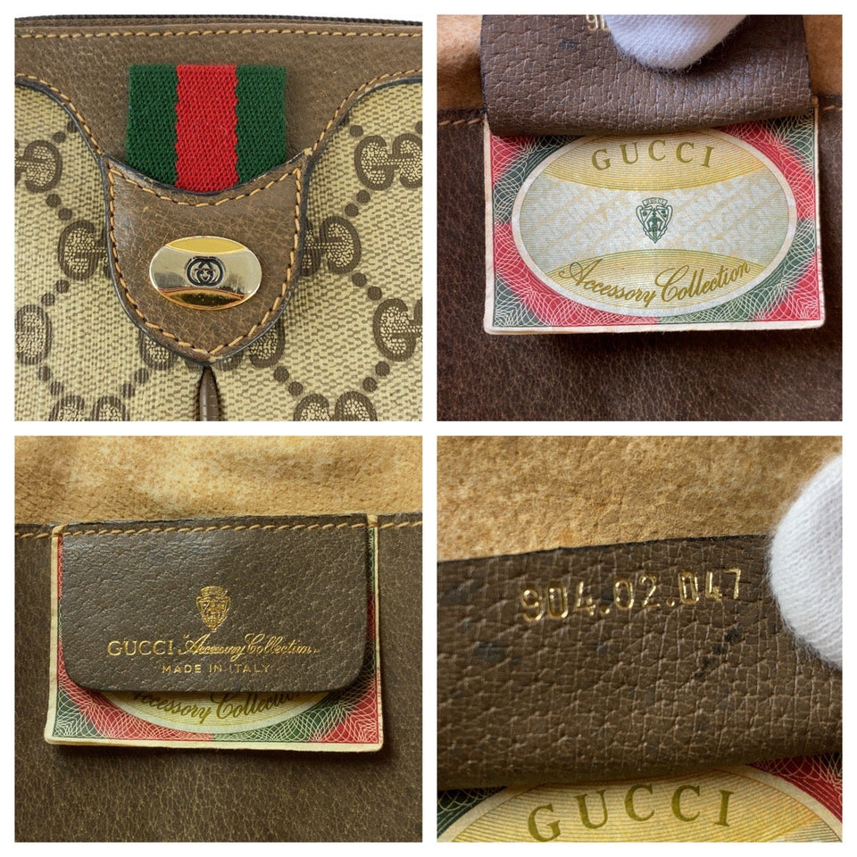 Gucci Shoulder Bag 904 02 047 GG Supreme Canvas Beige Brown Gold Metal Old Gucci Shelly Line