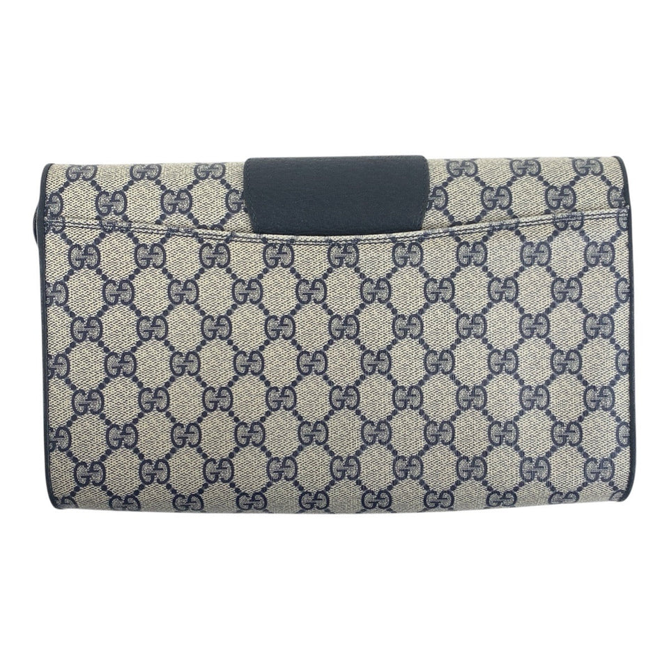 Gucci Shoulder Bag 94 02 050 GG Supreme Canvas Navy Gray Gold Metal Old Gucci