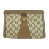 Gucci Clutch bag 89 01 032 GG Supreme Canvas Brown Beige Gold Metal Old Gucci Shelly Line