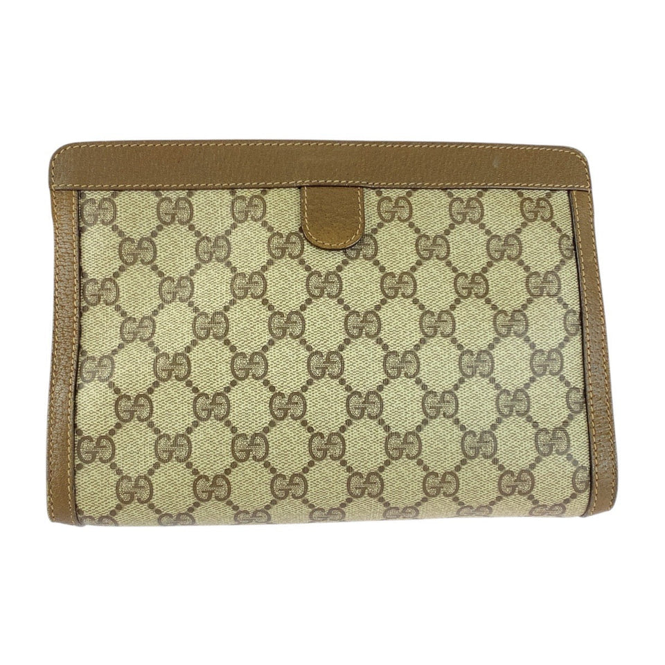Gucci Clutch bag 89 01 032 GG Supreme Canvas Brown Beige Gold Metal Old Gucci Shelly Line