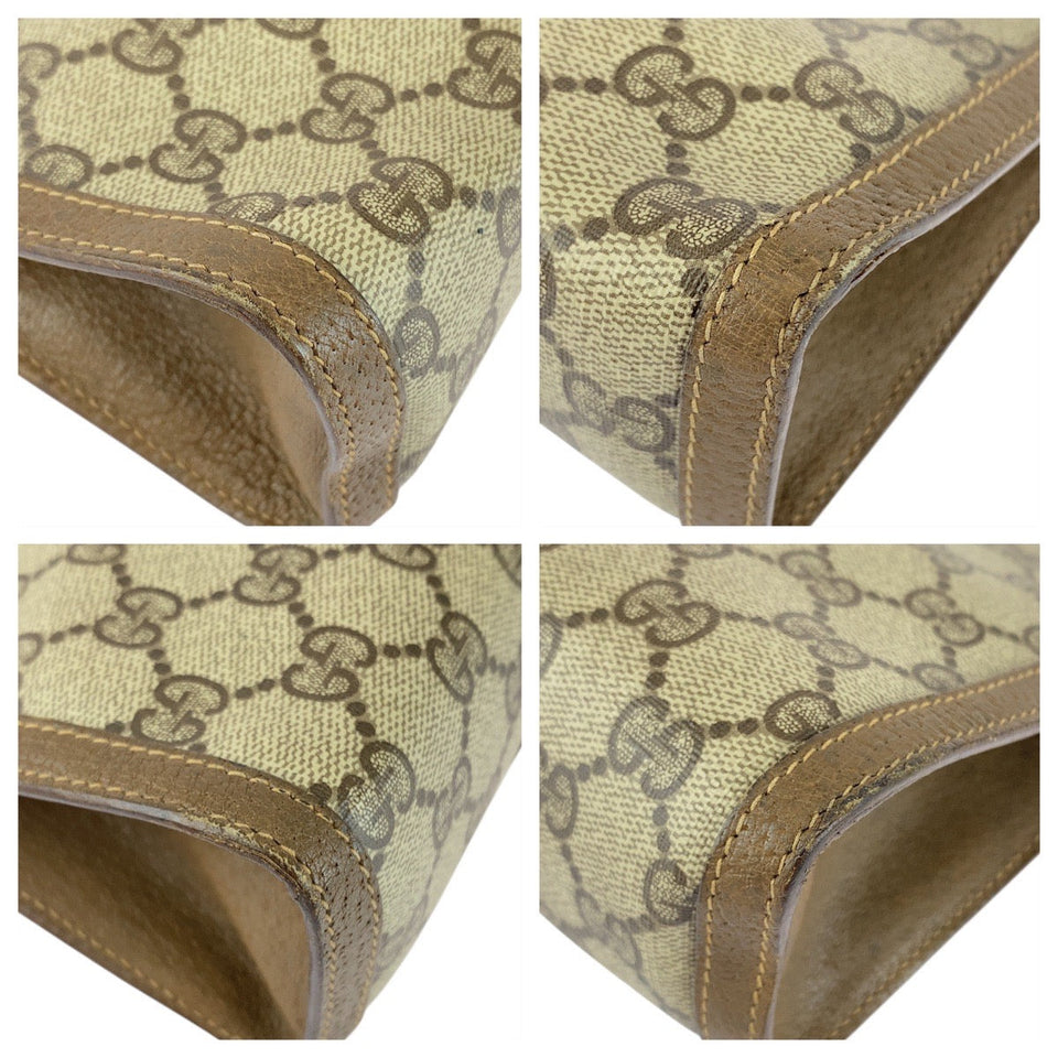 Gucci Clutch bag 89 01 032 GG Supreme Canvas Brown Beige Gold Metal Old Gucci Shelly Line