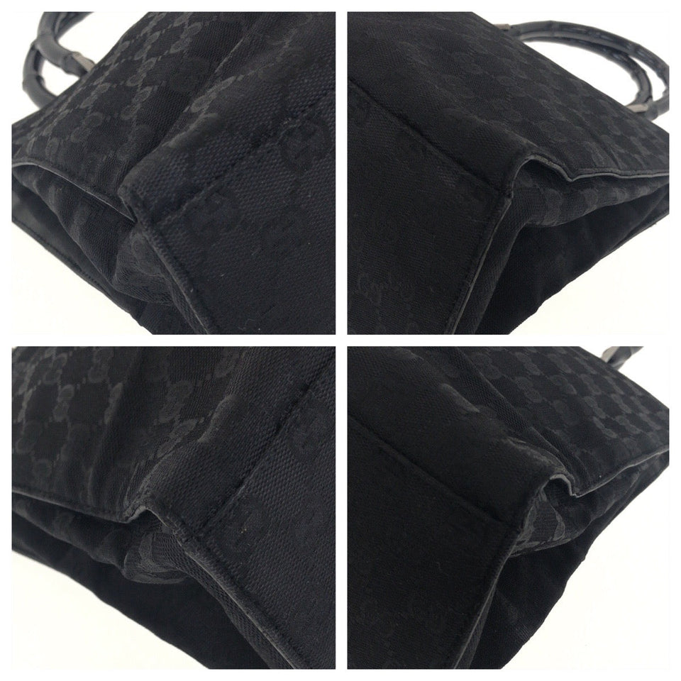 Gucci Tote Bag 002ã»1010 GG canvas Black Silver Bamboo