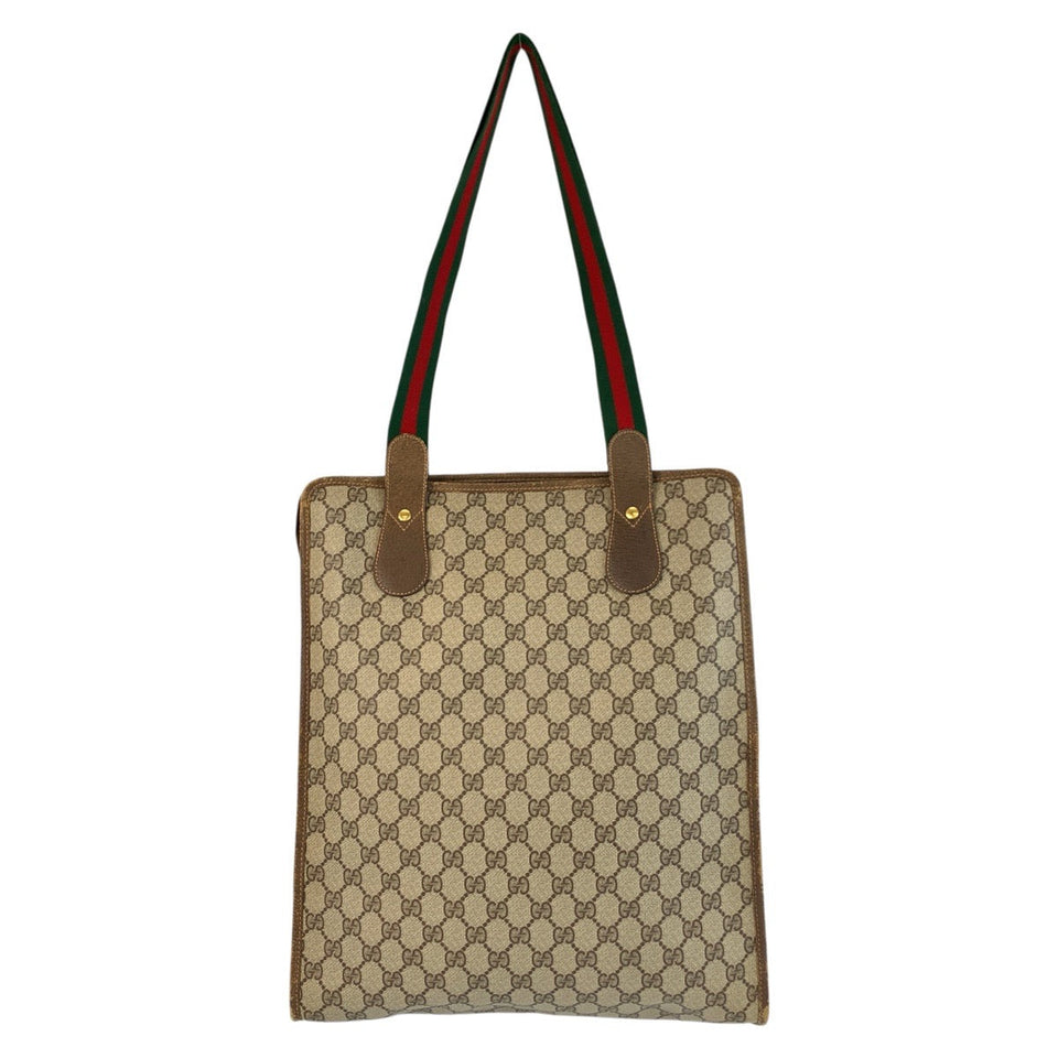 Gucci Tote Bag 89 02 092 GG Supreme Canvas Beige Brown Gold Metal Sherry Line Old Gucci