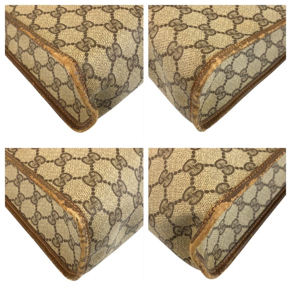 Gucci Tote Bag 89 02 092 GG Supreme Canvas Beige Brown Gold Metal Sherry Line Old Gucci