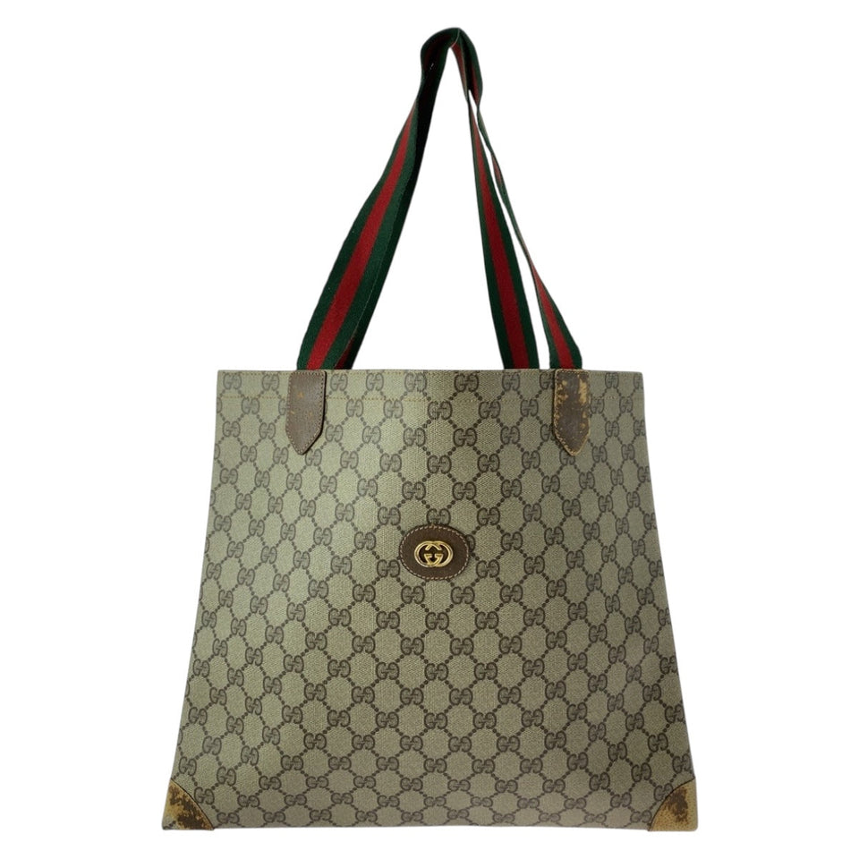 Gucci Tote Bag 002 63 0048 GG Supreme Canvas Beige green red Old Gucci Shelly Line