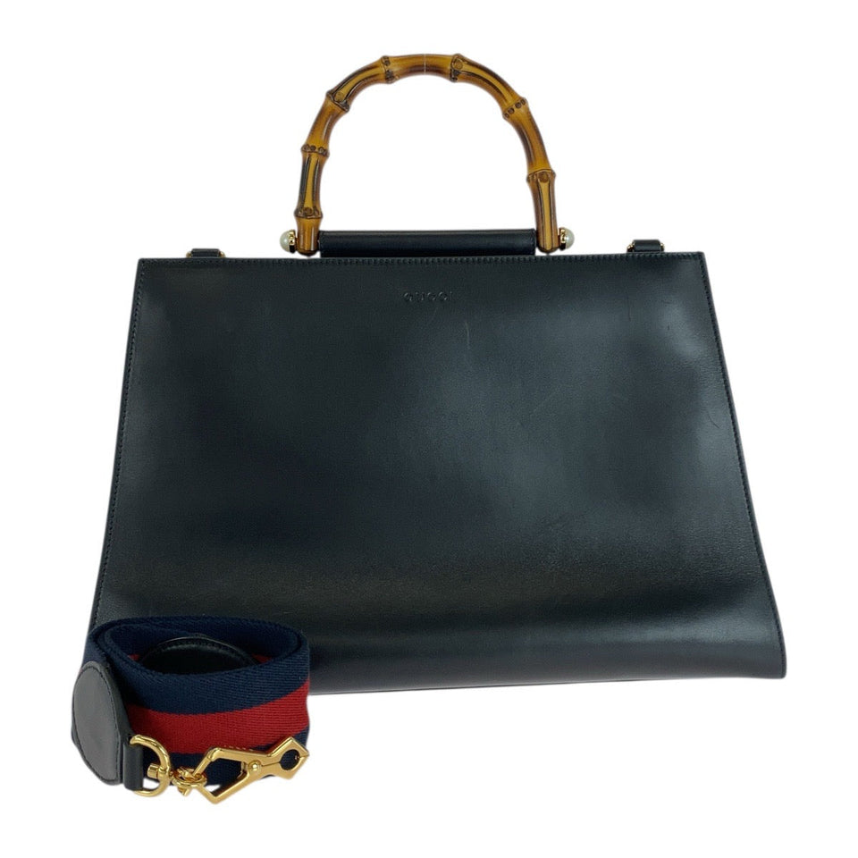 Gucci Handbag 453764 leather Black GoldMetal Bamboo Nim Fair