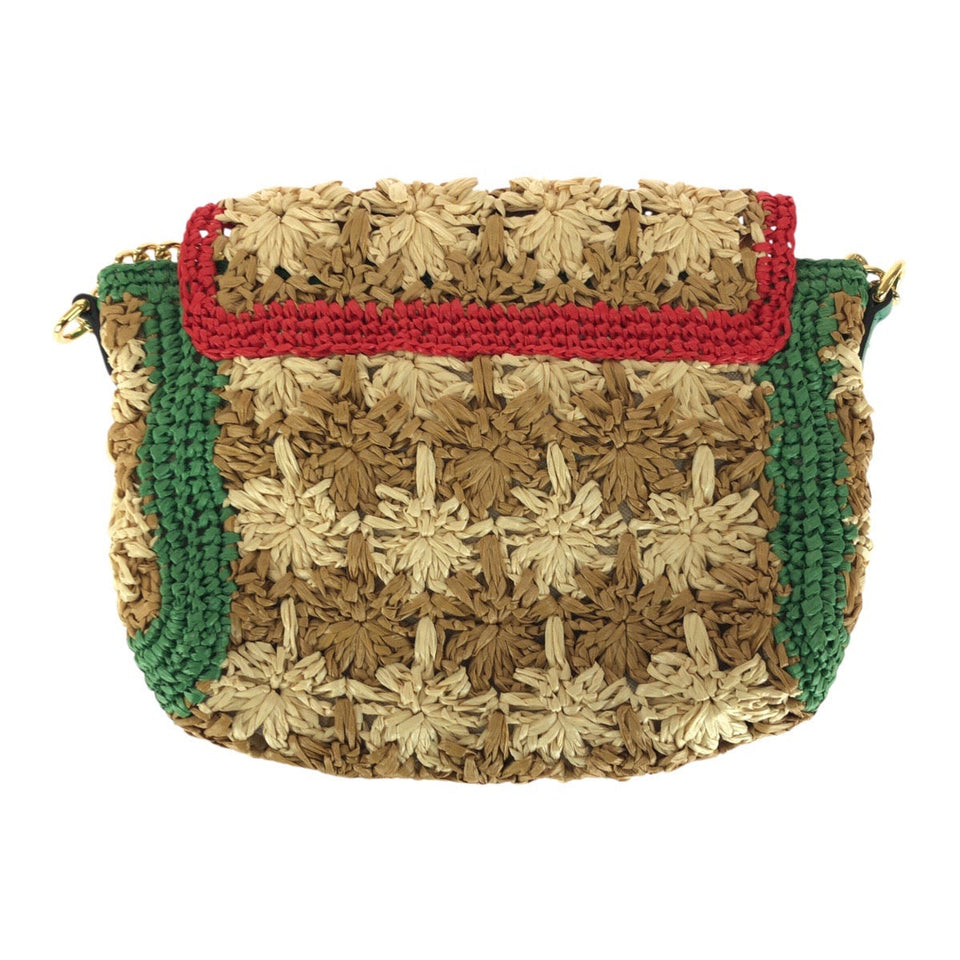 Gucci Shoulder Bag 574433 Raffia Beige Gold Metal GG Marmont