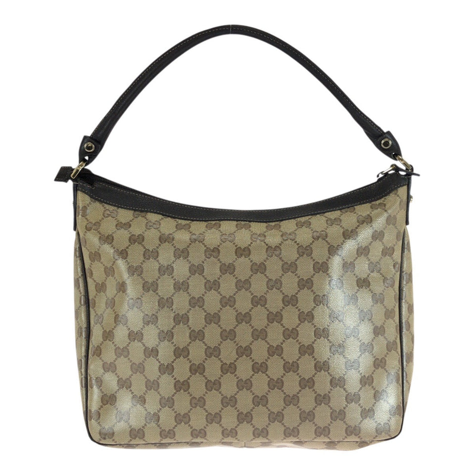 Gucci Shoulder Bag 293581 PVC Brown Beige Gold Metal GG crystal
