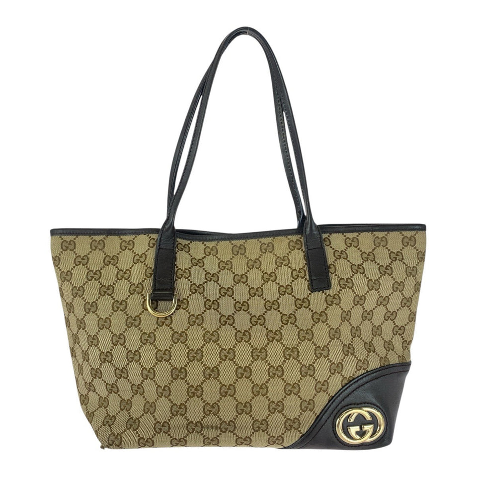 Gucci Tote Bag 169 946 GG canvas Brown Gold Metal Abbey