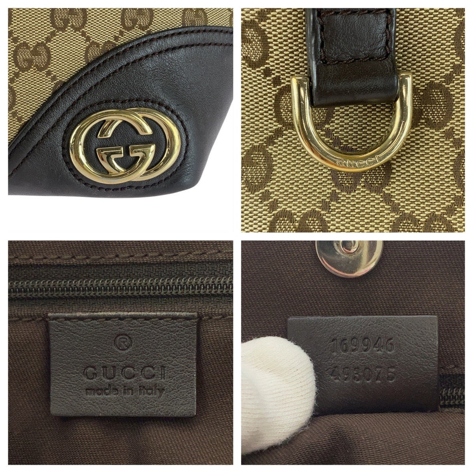 Gucci Tote Bag 169 946 GG canvas Brown Gold Metal Abbey