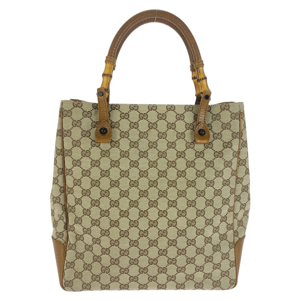 Gucci Tote Bag 112530 GG canvas Beige Brown Black Metal Bamboo