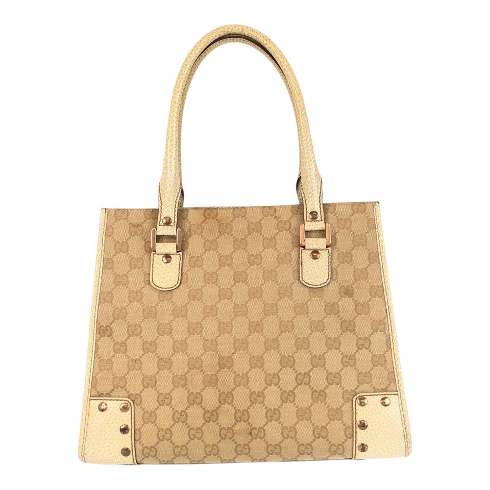 Gucci Tote Bag 124260 canvas Ivory Gold GG canvas studs