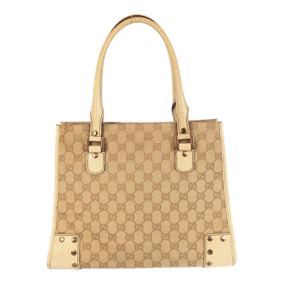 Gucci Tote Bag 124260 canvas Ivory Gold GG canvas studs