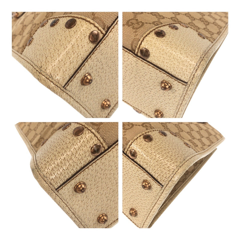 Gucci Tote Bag 124260 canvas Ivory Gold GG canvas studs