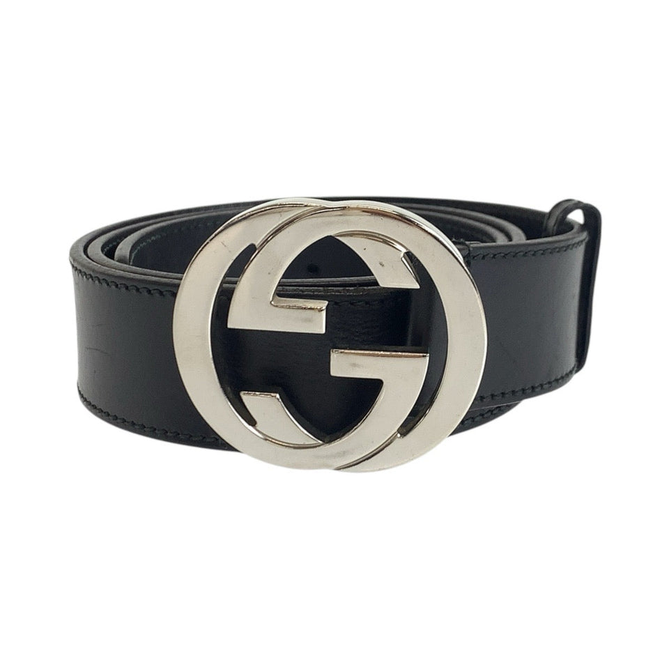 Gucci belt 114984 leather black Interlocking