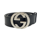 Gucci belt 114984 leather black Interlocking