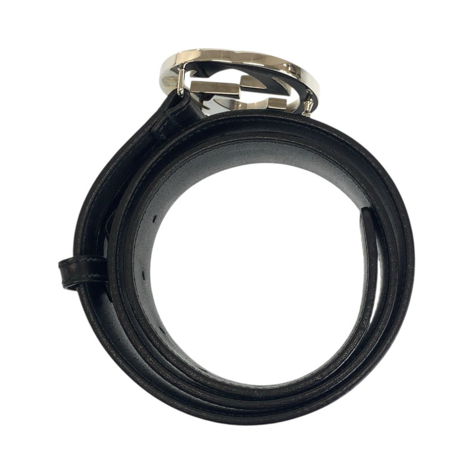 Gucci belt 114984 leather black Interlocking