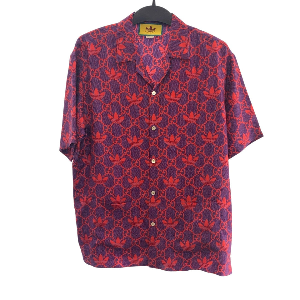 Gucci Short sleeve shirt 691522 silk Red purple adidas collaboration 50