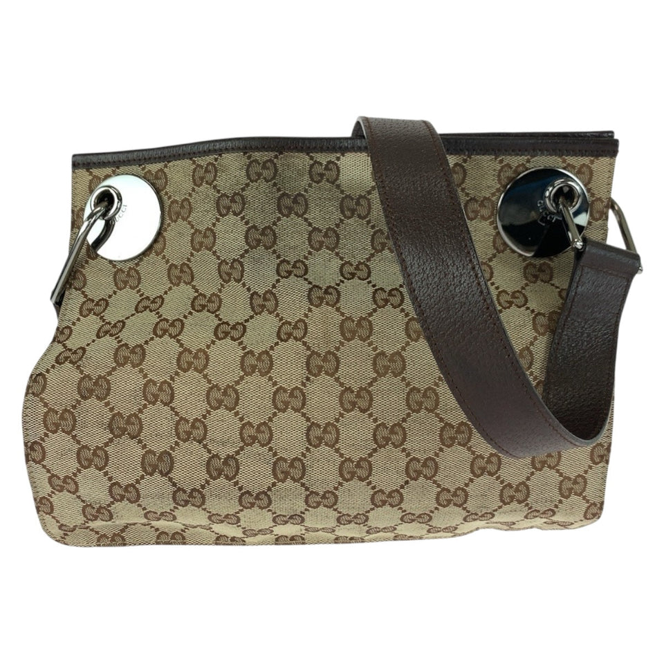 Gucci Shoulder Bag 120811 GG canvas Brown Beige SilverMetal