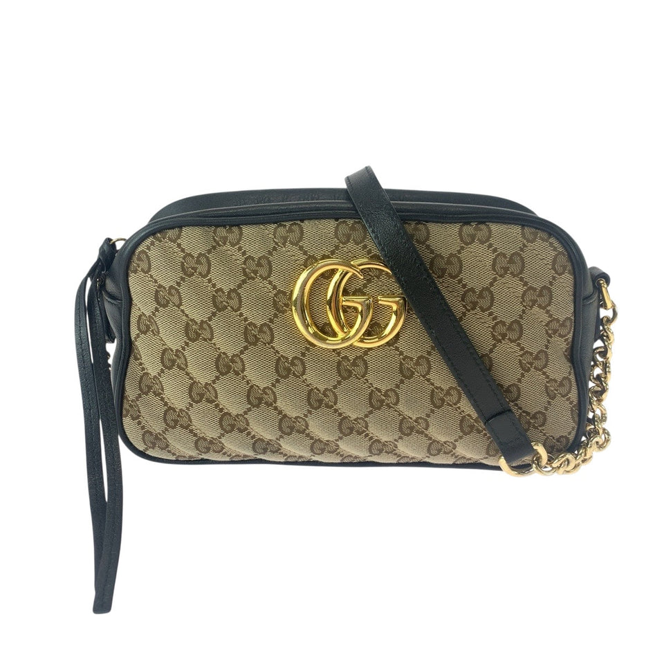 Gucci Shoulder Bag 447632 GG canvas Beige Brown Gold Metal GG Marmont quilting