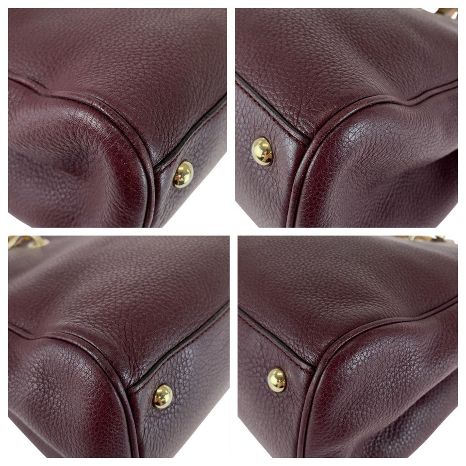 Gucci Handbag 323660 leather Wine Red Bordeaux Gold Metal Bamboo