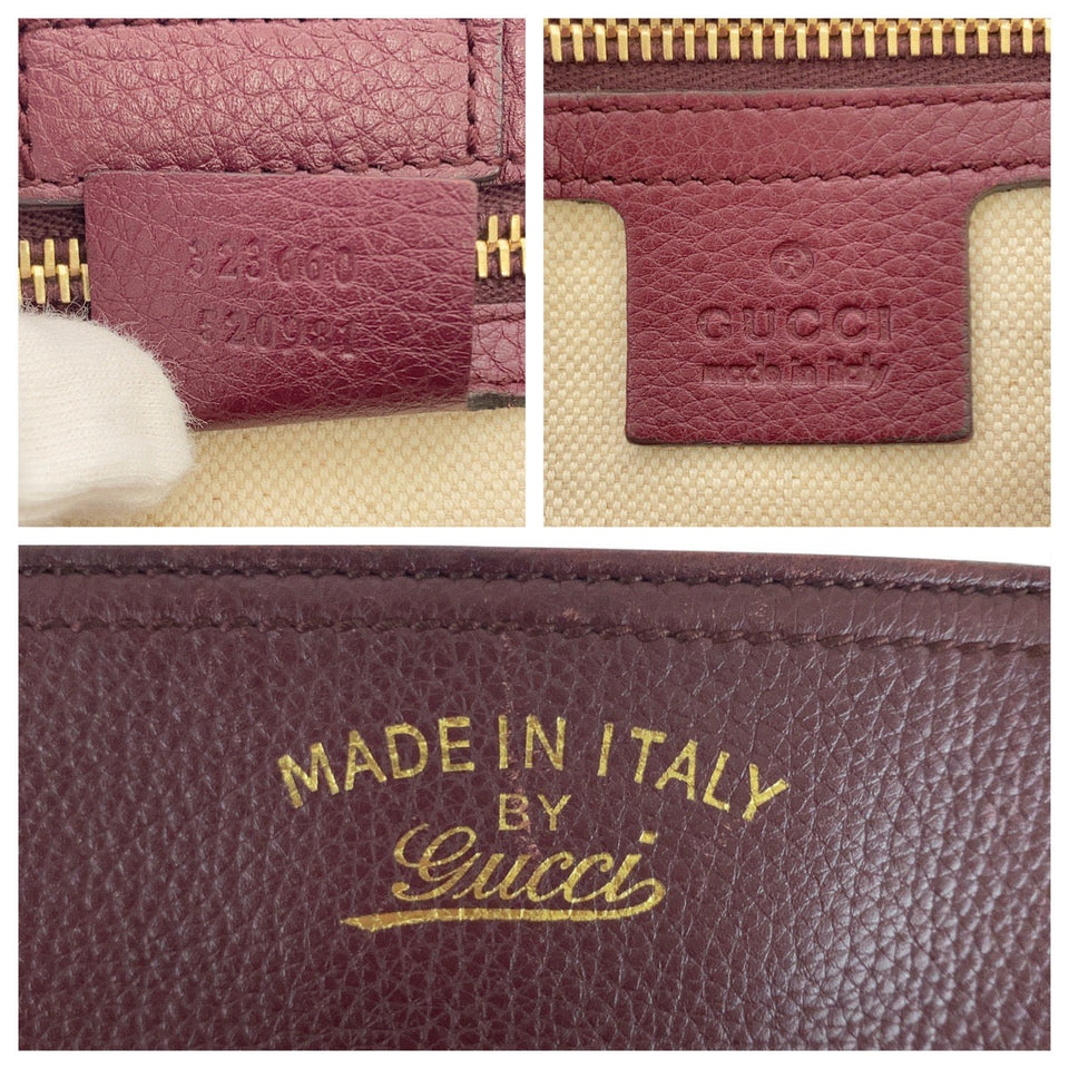 Gucci Handbag 323660 leather Wine Red Bordeaux Gold Metal Bamboo