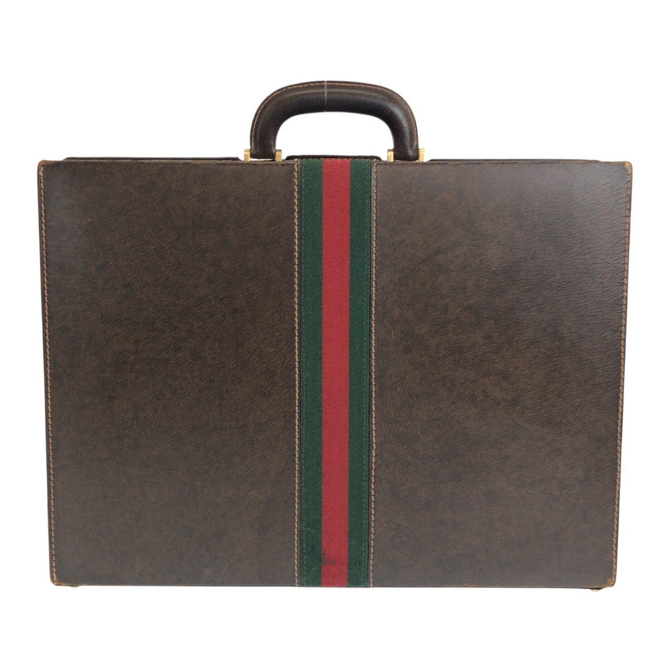 Gucci Business bag leather Brown Gold Metal Sherry Line Old Gucci