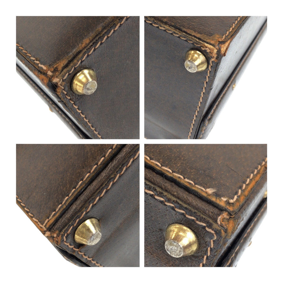 Gucci Business bag leather Brown Gold Metal Sherry Line Old Gucci