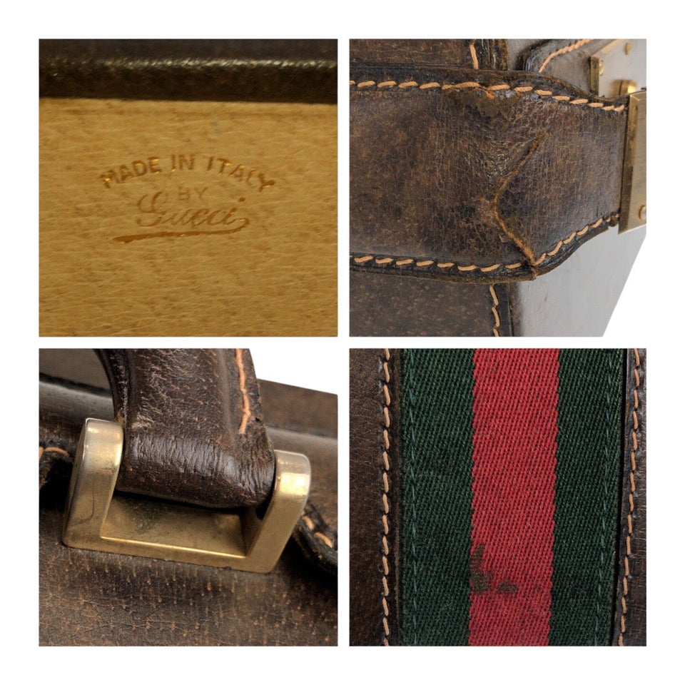 Gucci Business bag leather Brown Gold Metal Sherry Line Old Gucci
