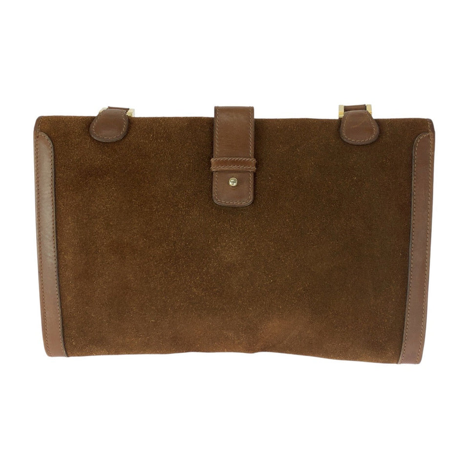 Gucci Shoulder Bag Suede Brown Gold Metal Old Gucci