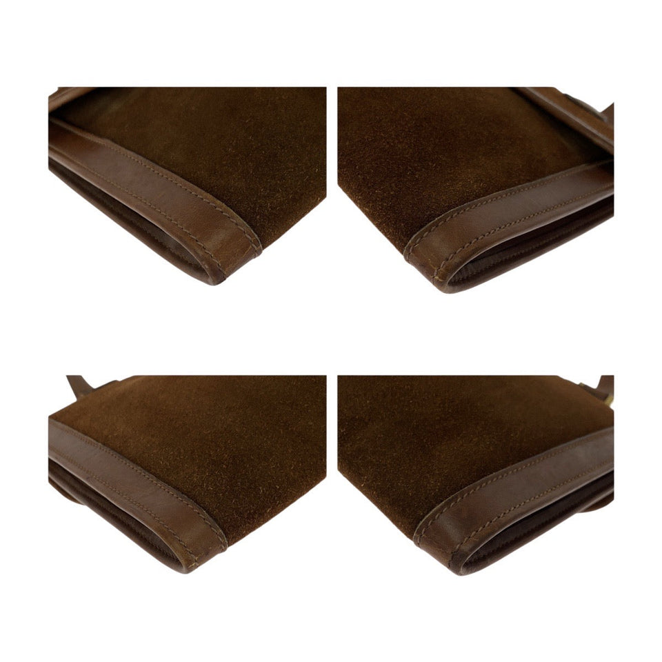 Gucci Shoulder Bag Suede Brown Gold Metal Old Gucci